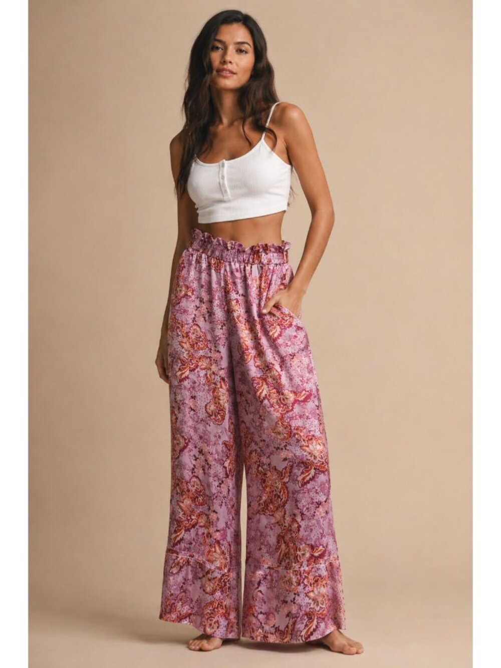 Intimately Free People Goddess Lounge Pants Purple Boho Paisley Wide-Leg Size S